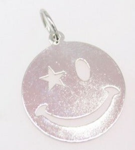 18K Rhodium Filled Happy Smile Wink Star Face Charm Pendant
