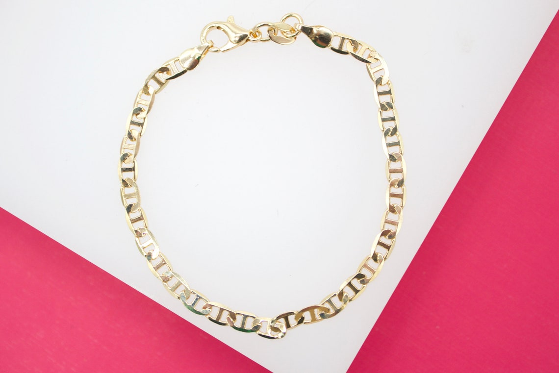 18K Gold Filled 4mm Flat Mariner Bracelet