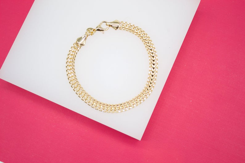 18K Gold Filled 5mm Designed Double Link Bracelet