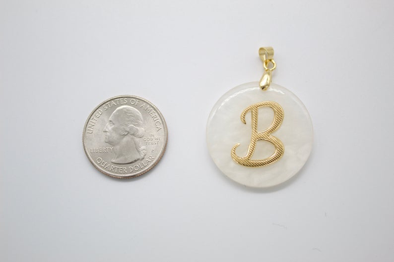 18K Gold Filled Name Initial Madre Pearl Quartzite