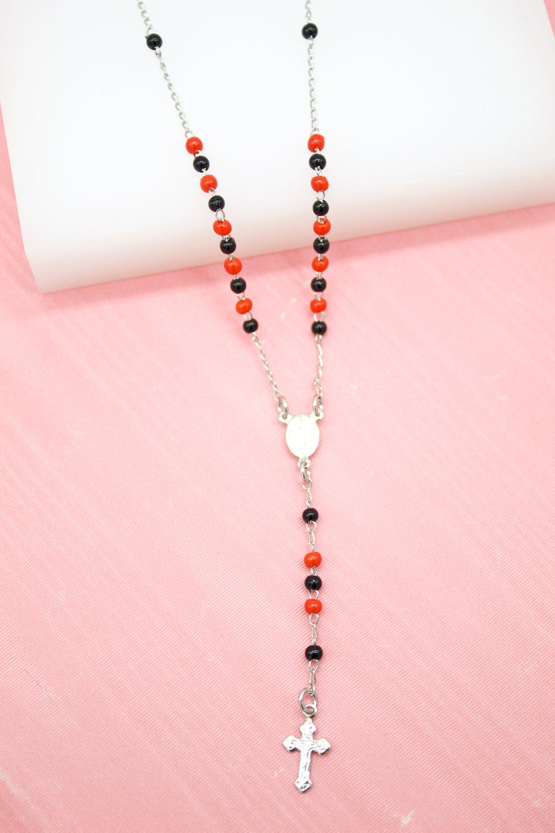 Red And Black Bead Rosary With Crucifix Cross