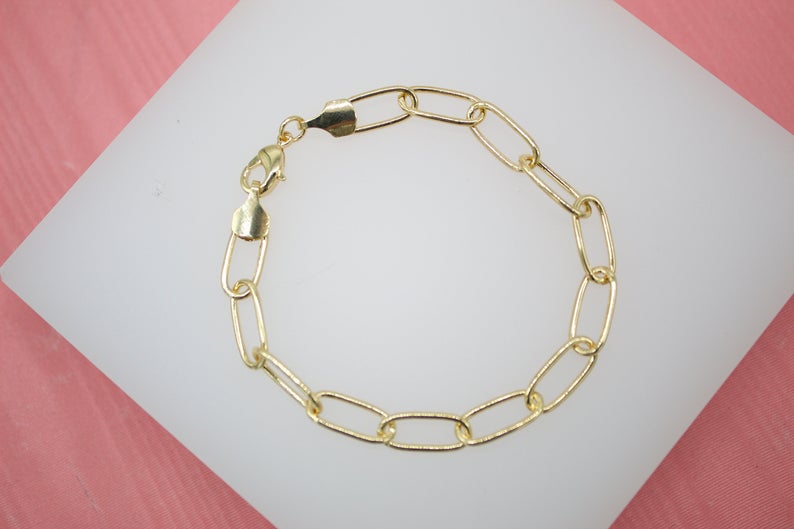 18K Gold Filled 6mm Paper Clip Link Bracelet