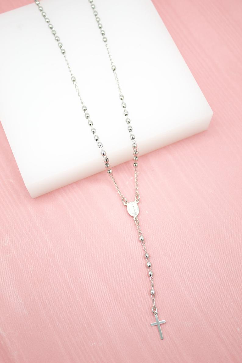 Catholic Gold Bead Rosary With Crucifix And Milagros Charm