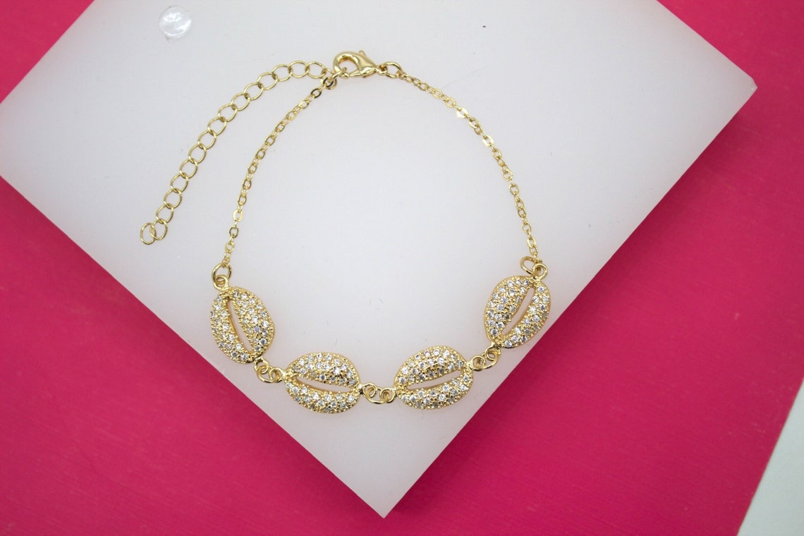 18K Gold Filled Cz Puka Shell Charm Bracelet
