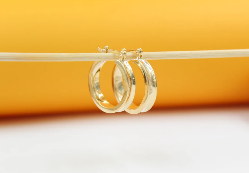 18K Gold Filled Wide Curved Latch back Hoop Earrings