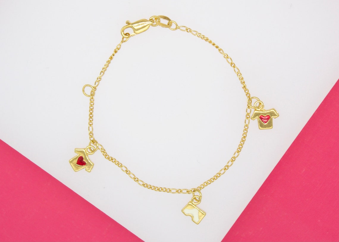 18K Gold Filled Dangle Charm Heart Shirt Pants Bracelet