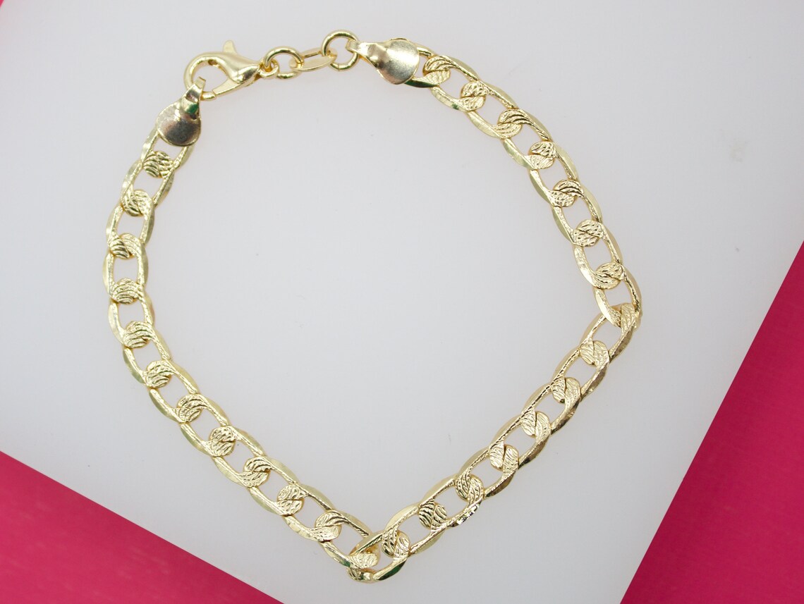 18K Gold Filled Flat 5mm Textured Cuban Chain Bracelet