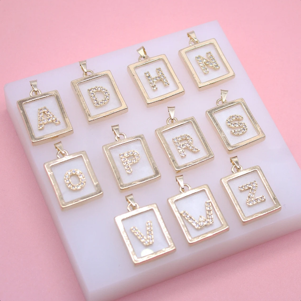 18K Gold Filled WHITE Letter A-Z Letter Pendant | Gold Initial Pendant