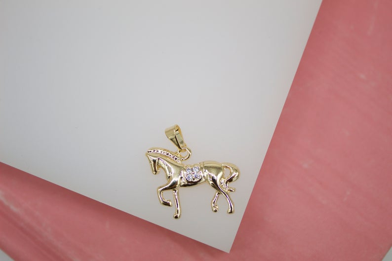 18k Gold Filled Horse Pendant With CZ Stones