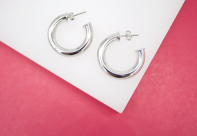 18K Gold Filled 5mm Thick Open Hoop Stud Hoops Earrings