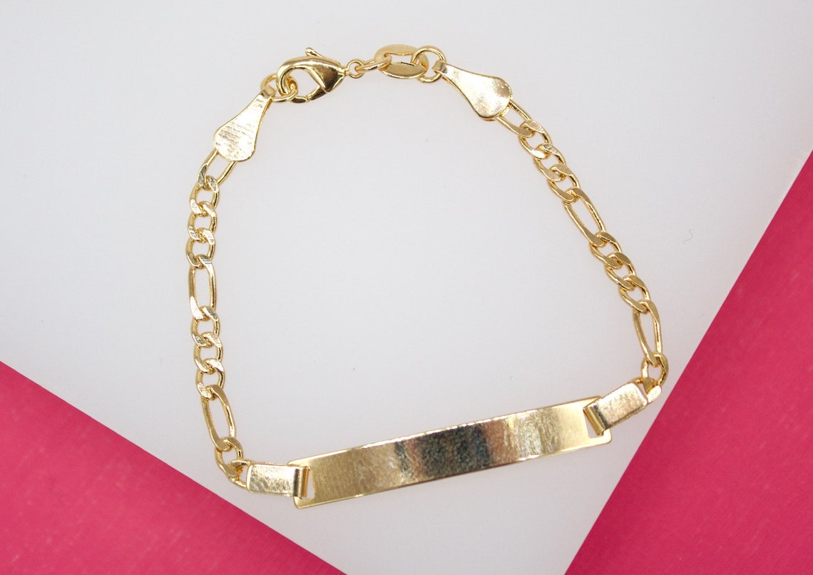 Gold Filled Simple Small Figaro Bracelet With Plate