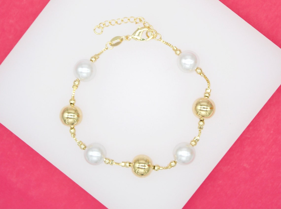 10mm Pearl Bead Box Chain Bracelet