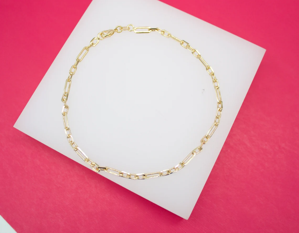 18K Gold Filled 3mm Long Small Paper Clip Bracelet