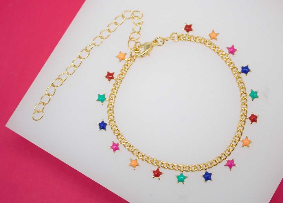 18K Gold Filled Enamel Star Bracelet