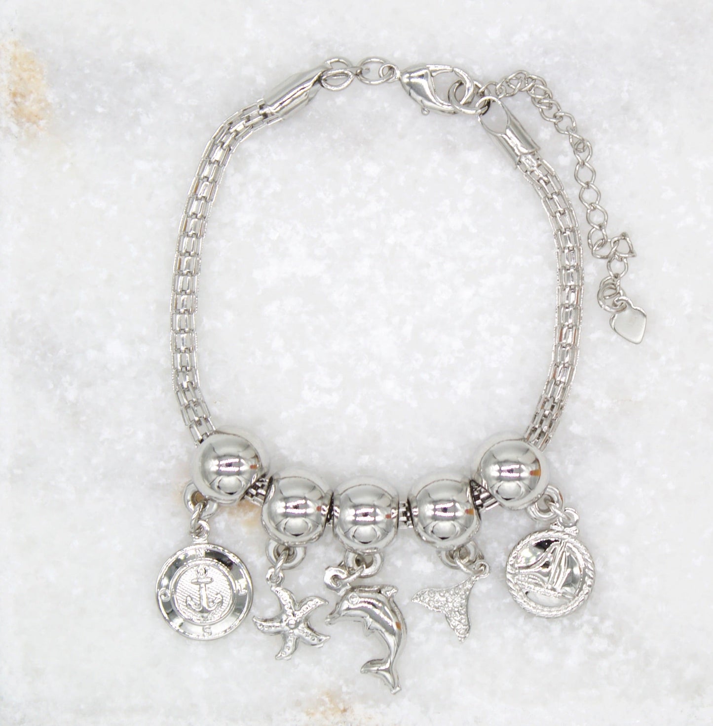 18K Gold Filled Beaded Ocean Sea Life Charms Bracelet