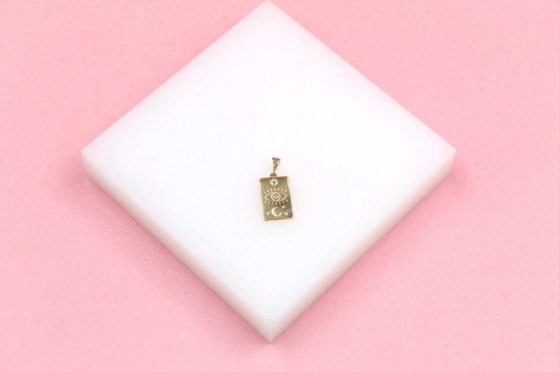 18K Gold Filled Evil Eye Sun Moon Tag Pendant