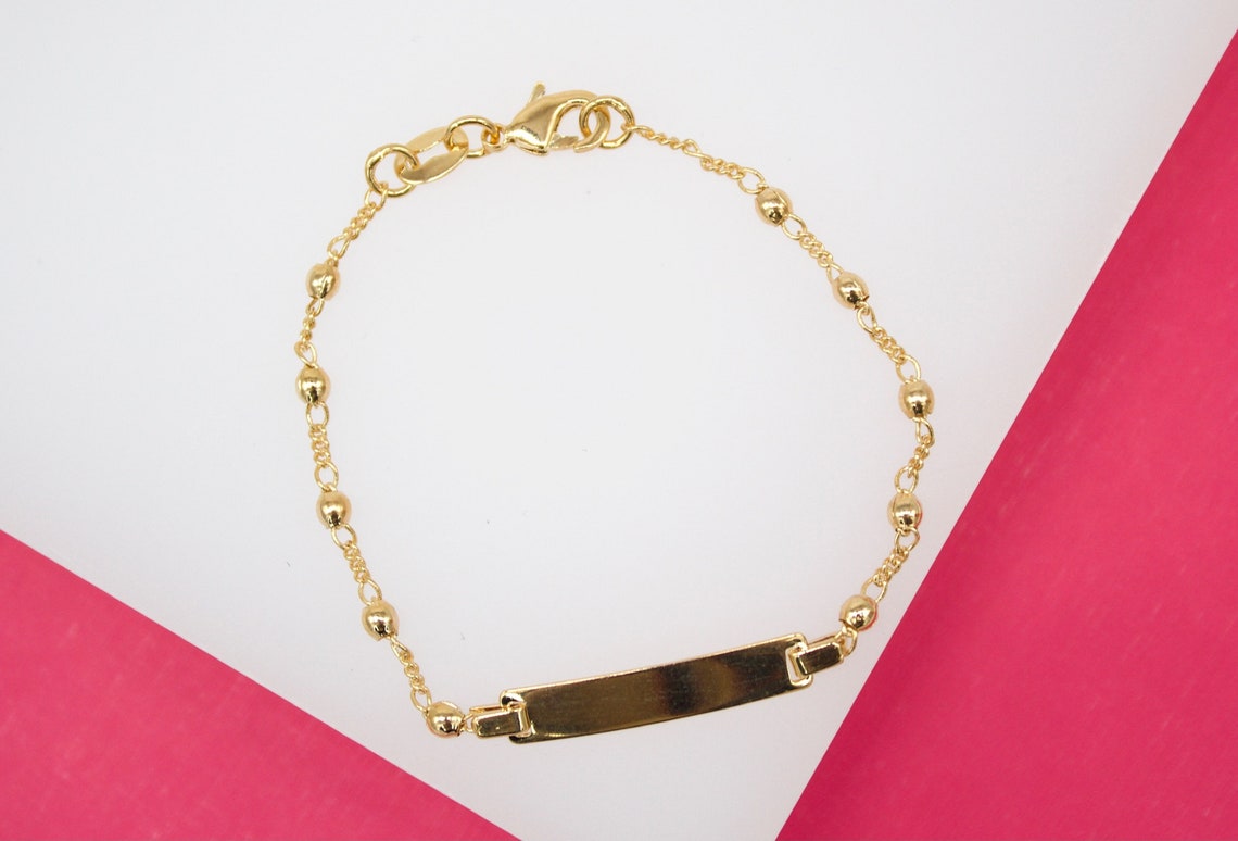 Gold Filled Beaded Figaro Bracelet With Plate