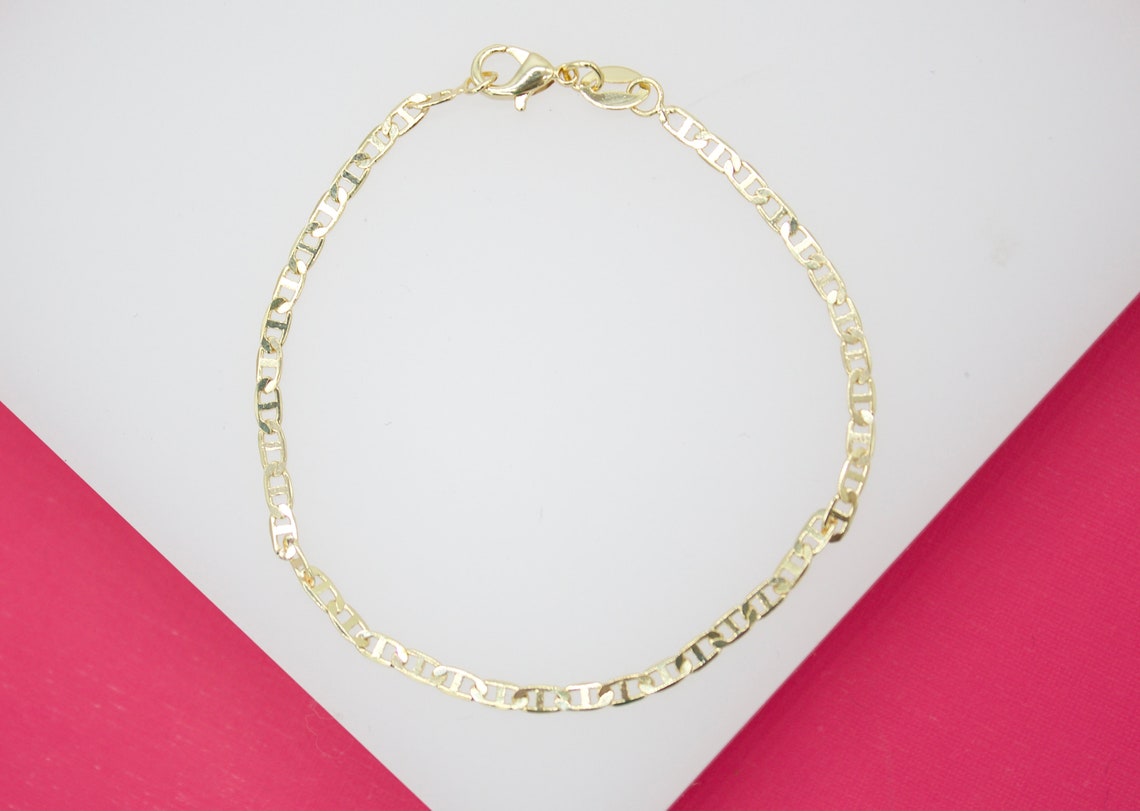 18K Gold Filled 2mm Designed Flat Mariner Bracelet