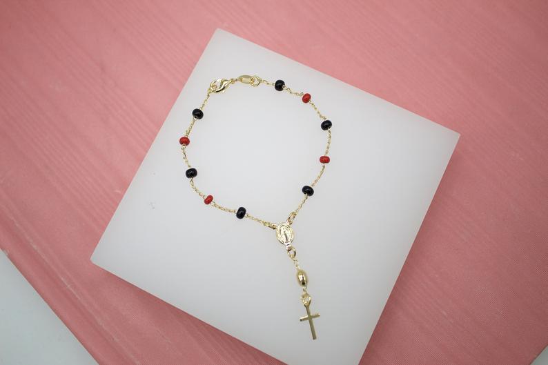 Gold Filled Virgin Mary & Cross Charm Bracelet