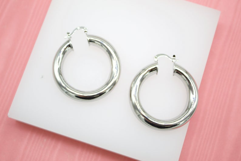 18K Rhodium Filled 7mm Thick Chunky Hoops Lever Back Hoop (J19)(J20)(J21)