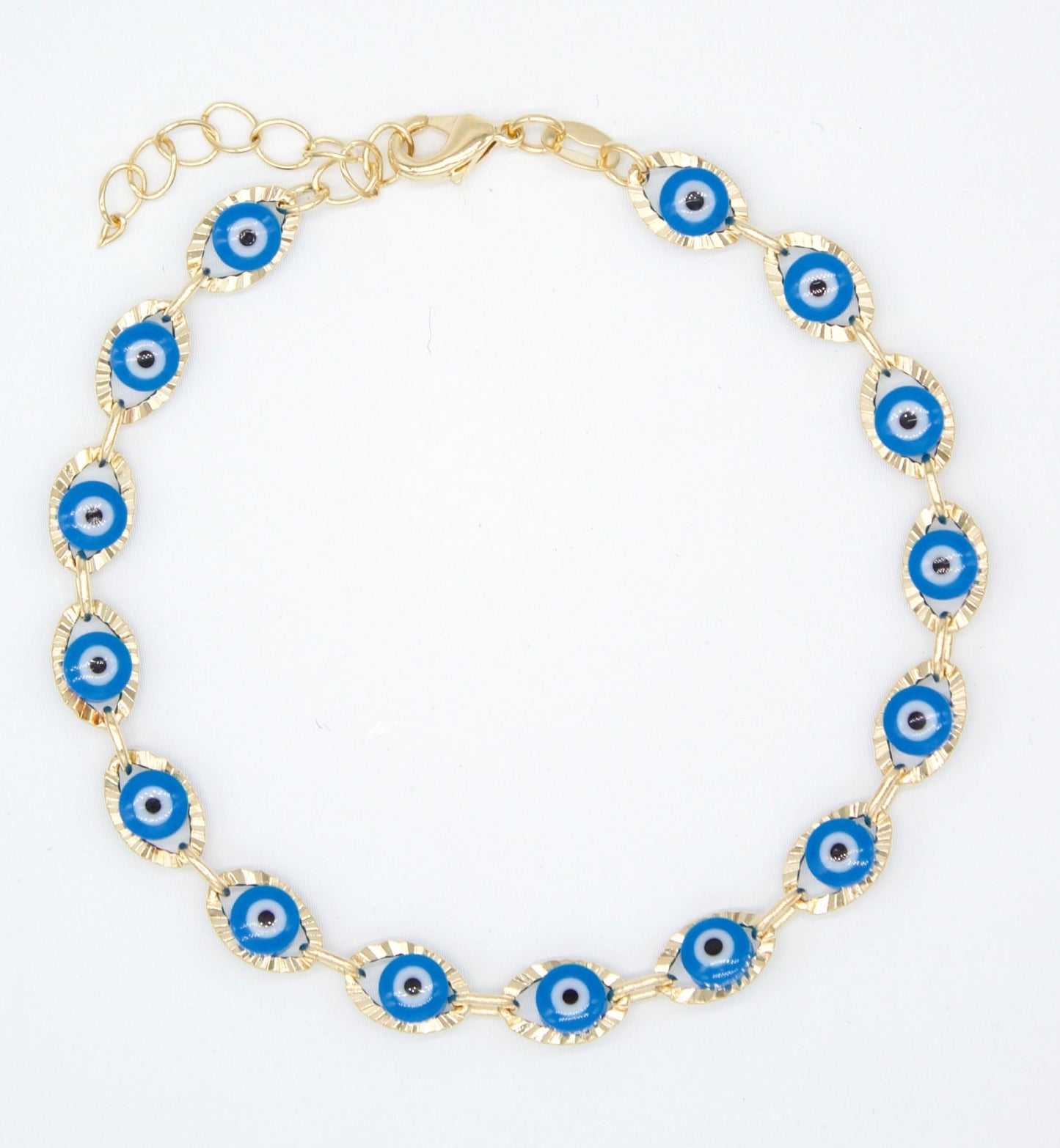 18K Gold Filled Light Blue Evil Eye Chain Bracelet