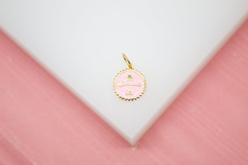 Enamel Star Arrow Triangle Coin With CZ Stone Charm