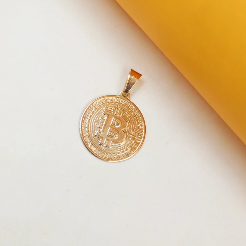 18K Gold Filled Bitcoin Pendant | Gold Crypto coin Medallion