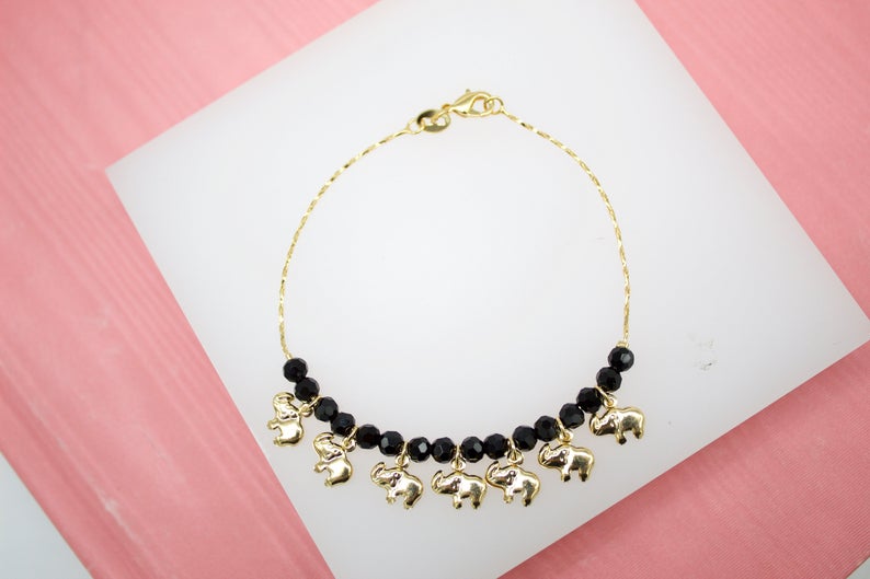 18K Gold Filled Black Gemstone Twisted Rope Chain Bracelet