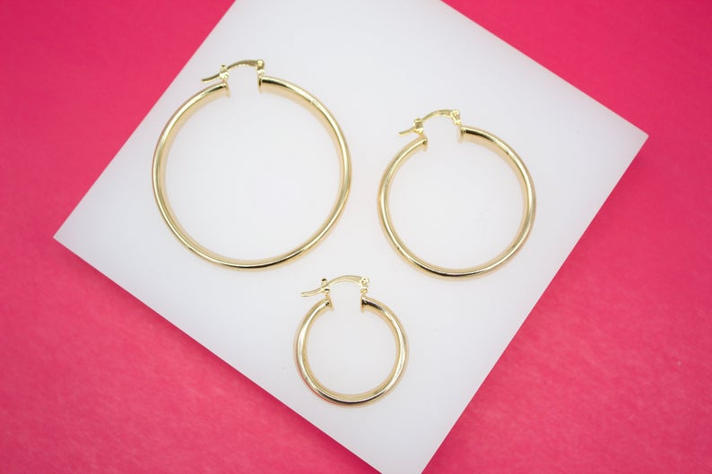 18K Gold Filled 6mm Thin Lever Back Hoop Earrings (J31)(J33)