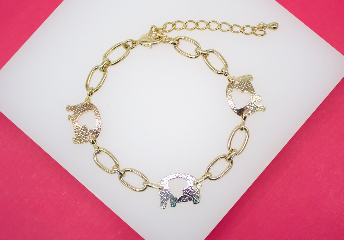 18K Gold Filled Three Toned Elephant Bracelet