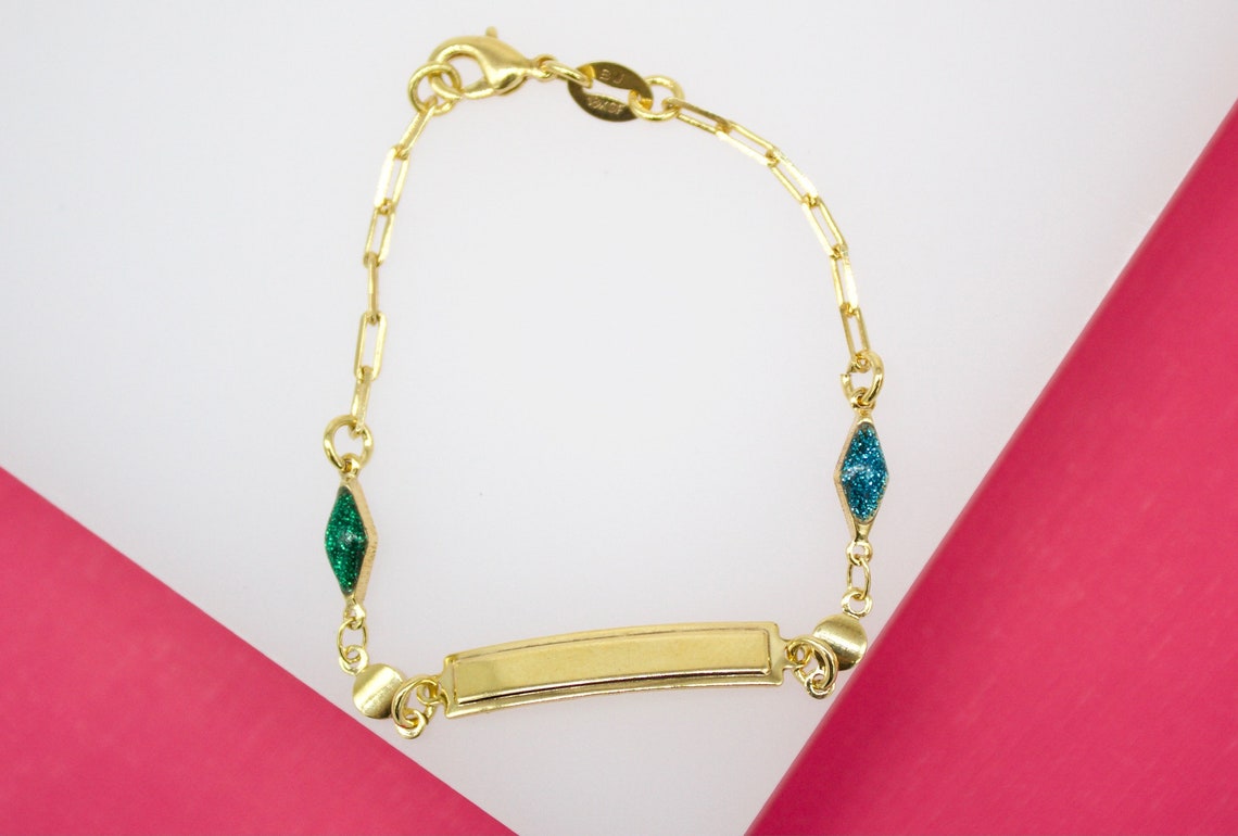 Gold Filled Sparkle Enamel Charm Bracelet With Plate