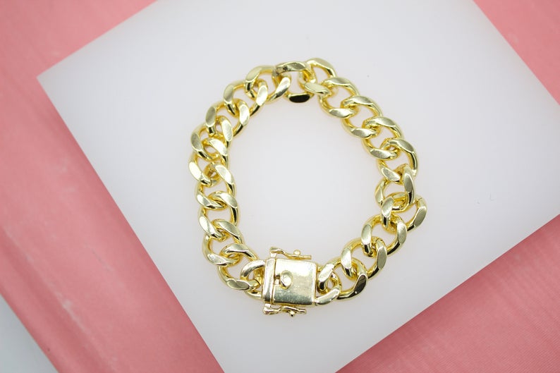 18K Gold Filled 10mm Thick Chunky Cuban Curb Bracelet