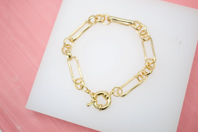 18K Gold Filled 8mm Solid Rolo Round Link Bracelet