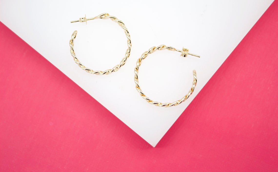 18K Gold Filled 5mm Slim Curb Cuban Open Hoops