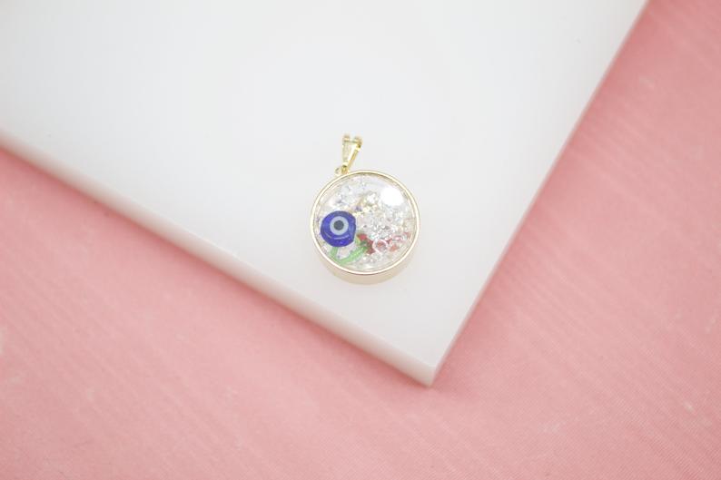 18K Gold Filled Cylinder Pendant With Evil Eye