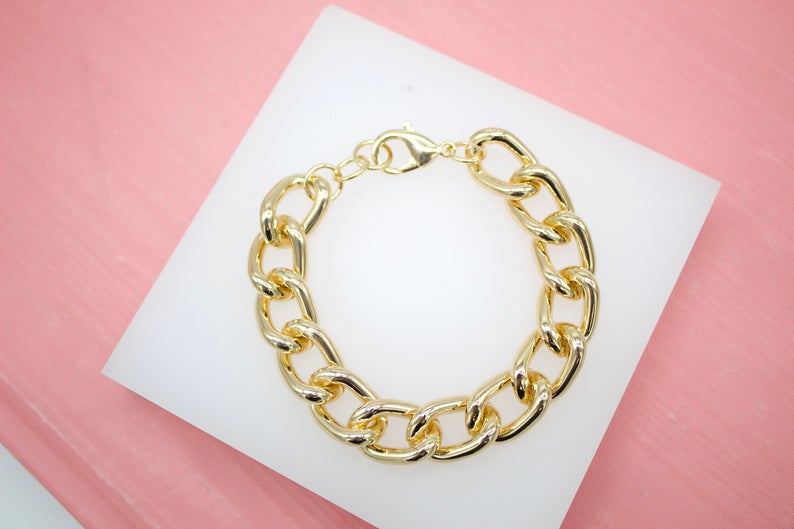 18K Gold Filled 13mm Curb Cuban Link Bracelet Chain