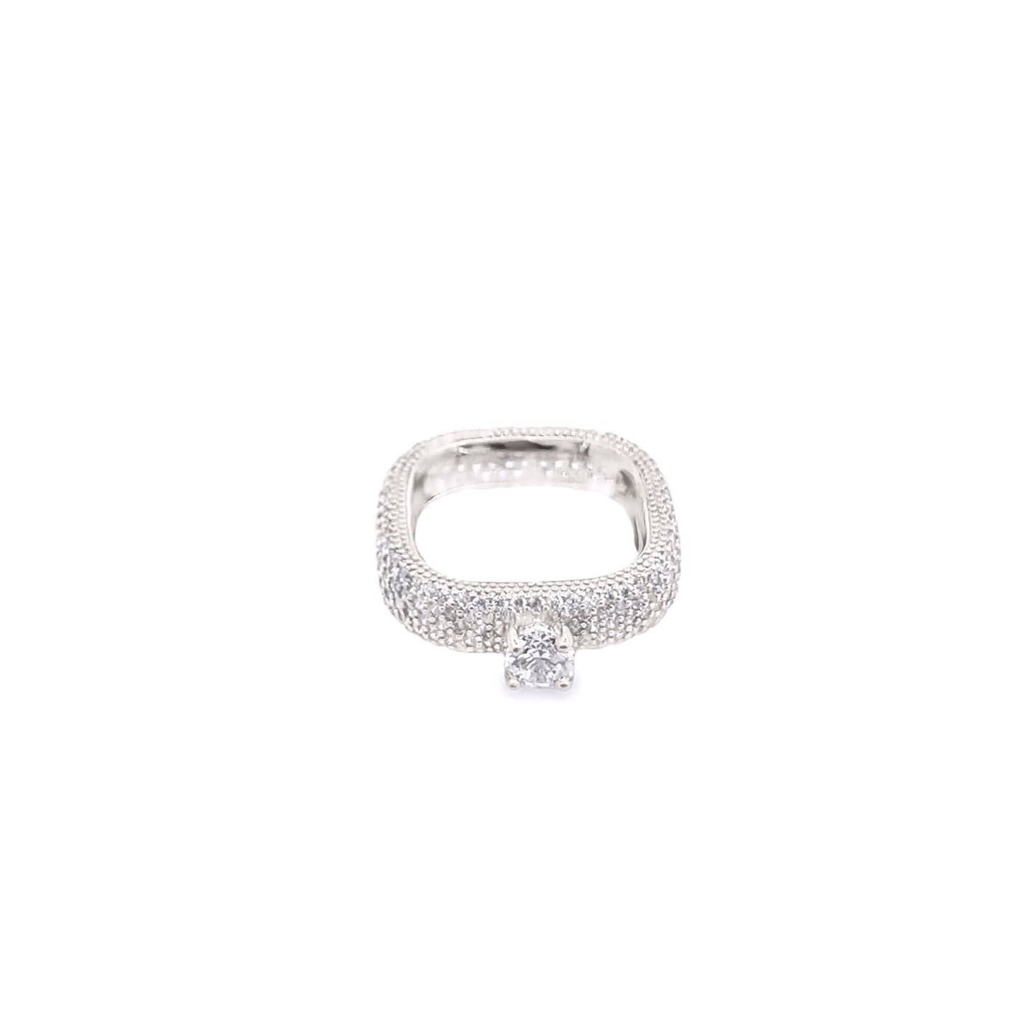 Thick Square CZ Pave Single Stone Ring