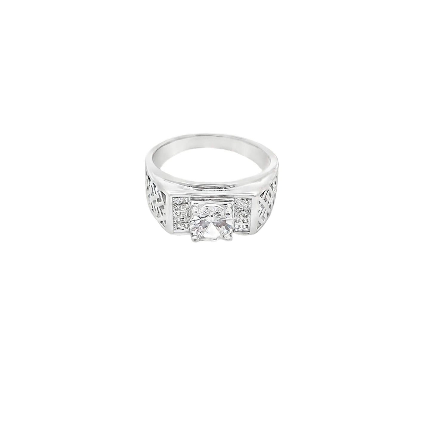 Hollow Chevron Pattern CZ Pave Basket Stone Ring