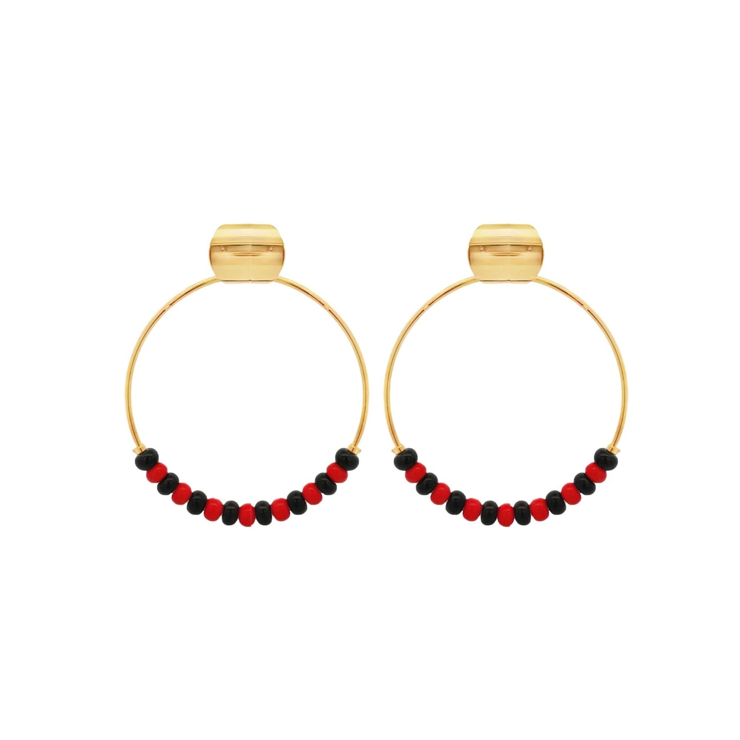 Red & Black Bead Push Back Hoops