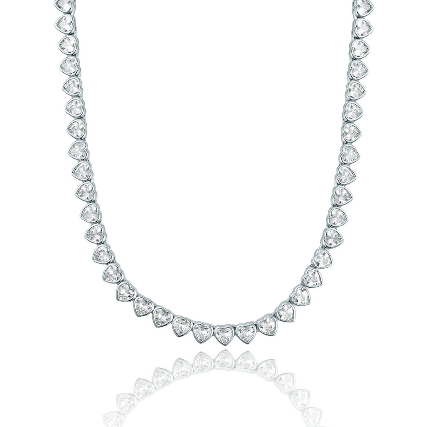 5mm Heart Bezel CZ and Plain Heart Tennis Necklace / Bracelet (H102)