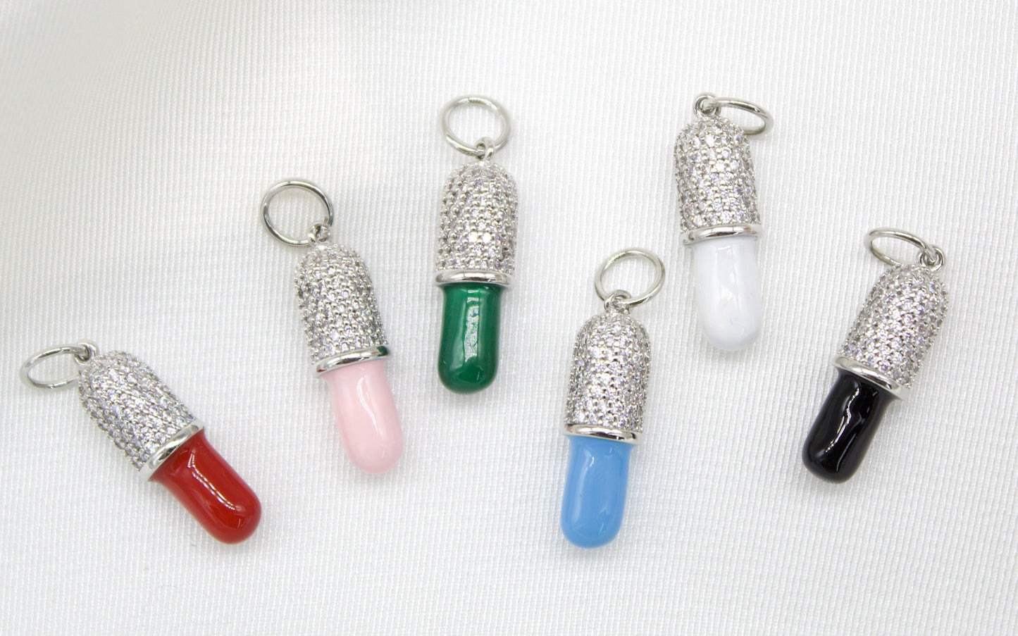 18K Rhodium Filled Enamel Pill Pendant With Micro Pave Cz stones