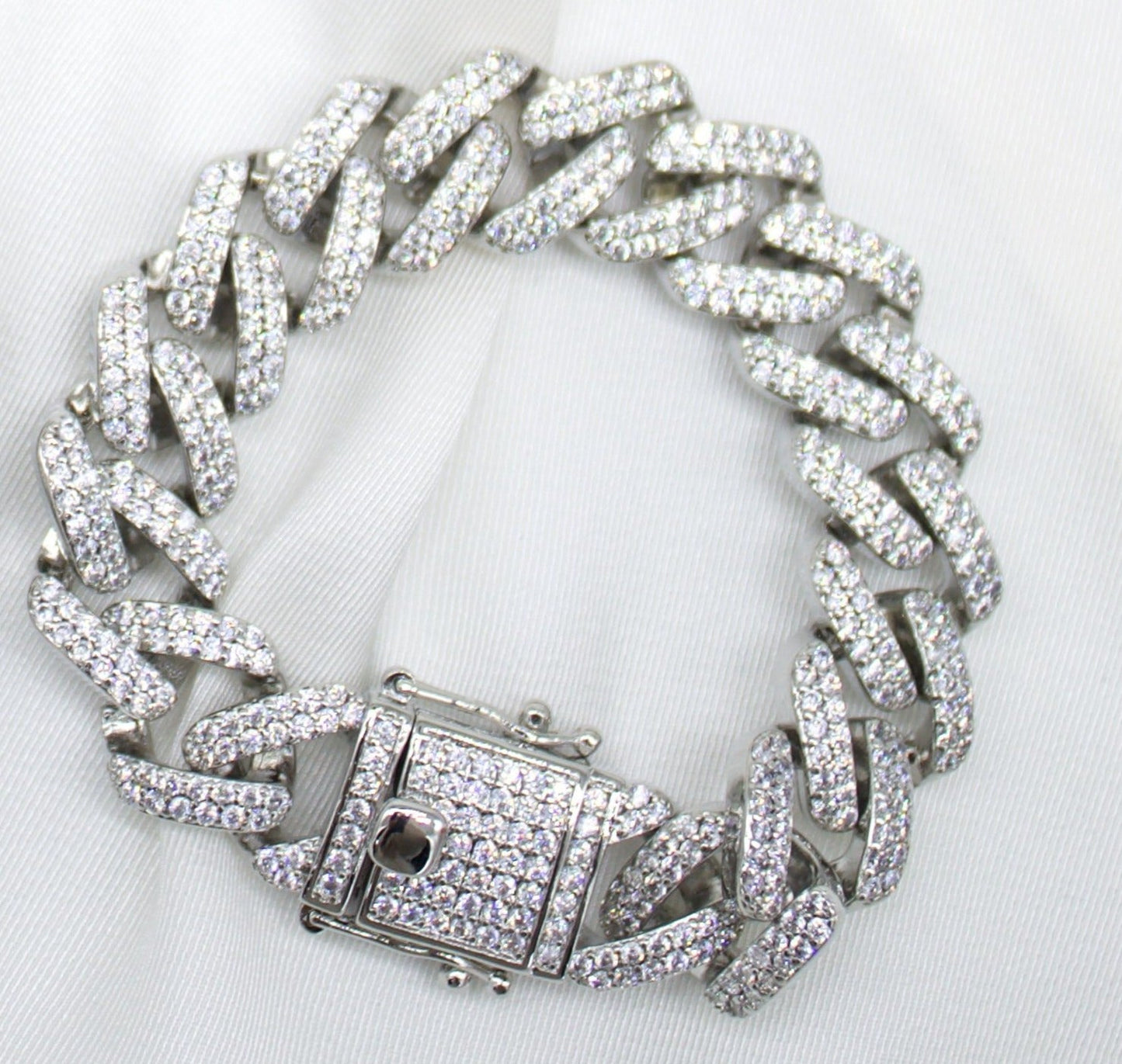 14mm Cuban Curb Chain Bracelet With Clear CZ Stones