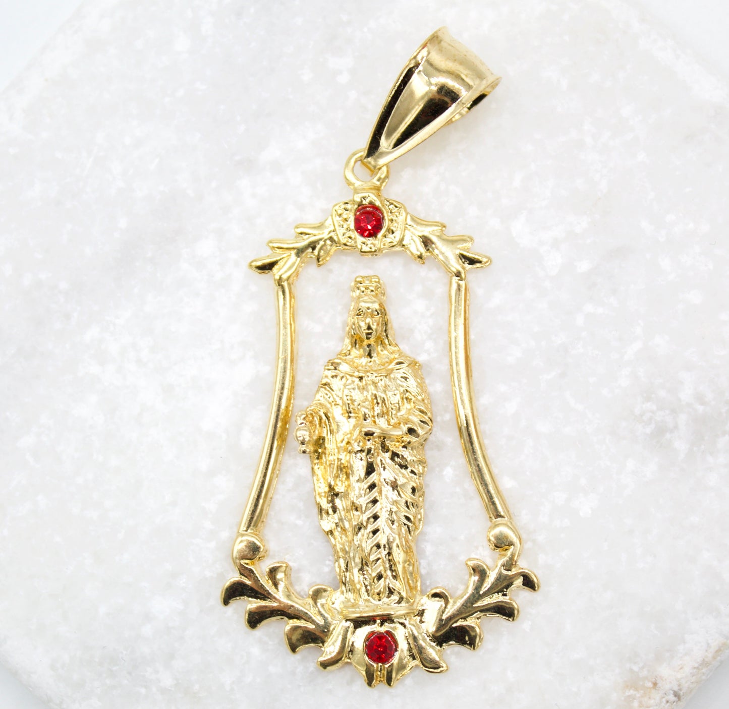 Gold Filled Milagrosa Pendant with Red CZ Stone