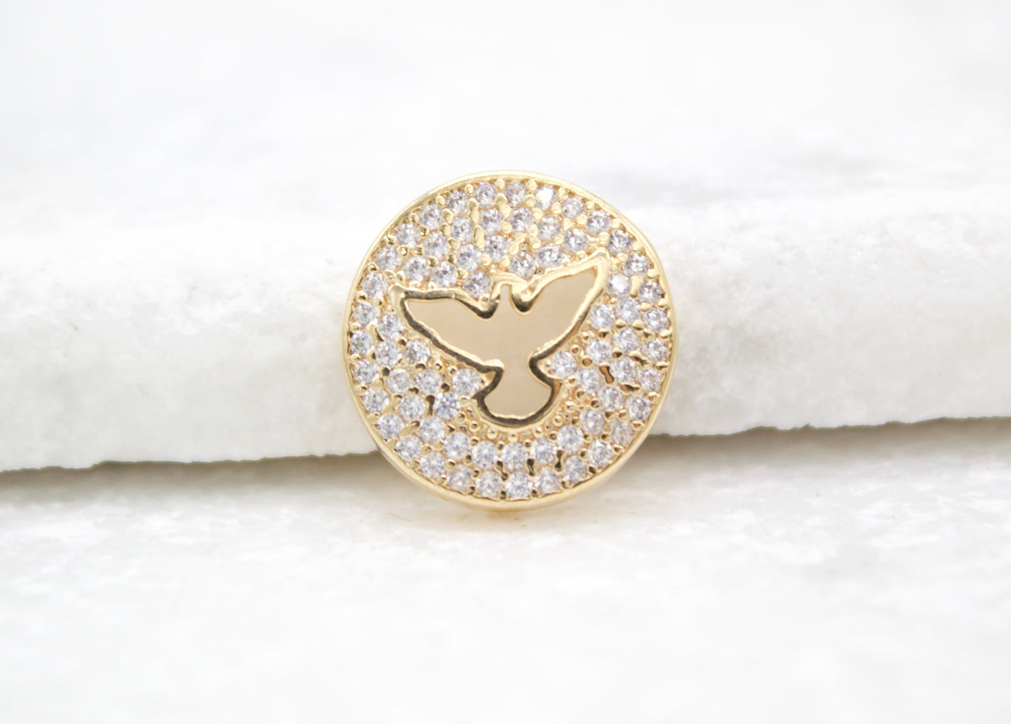 18k Gold Filled Medallion Bird Pendant With CZ Stones