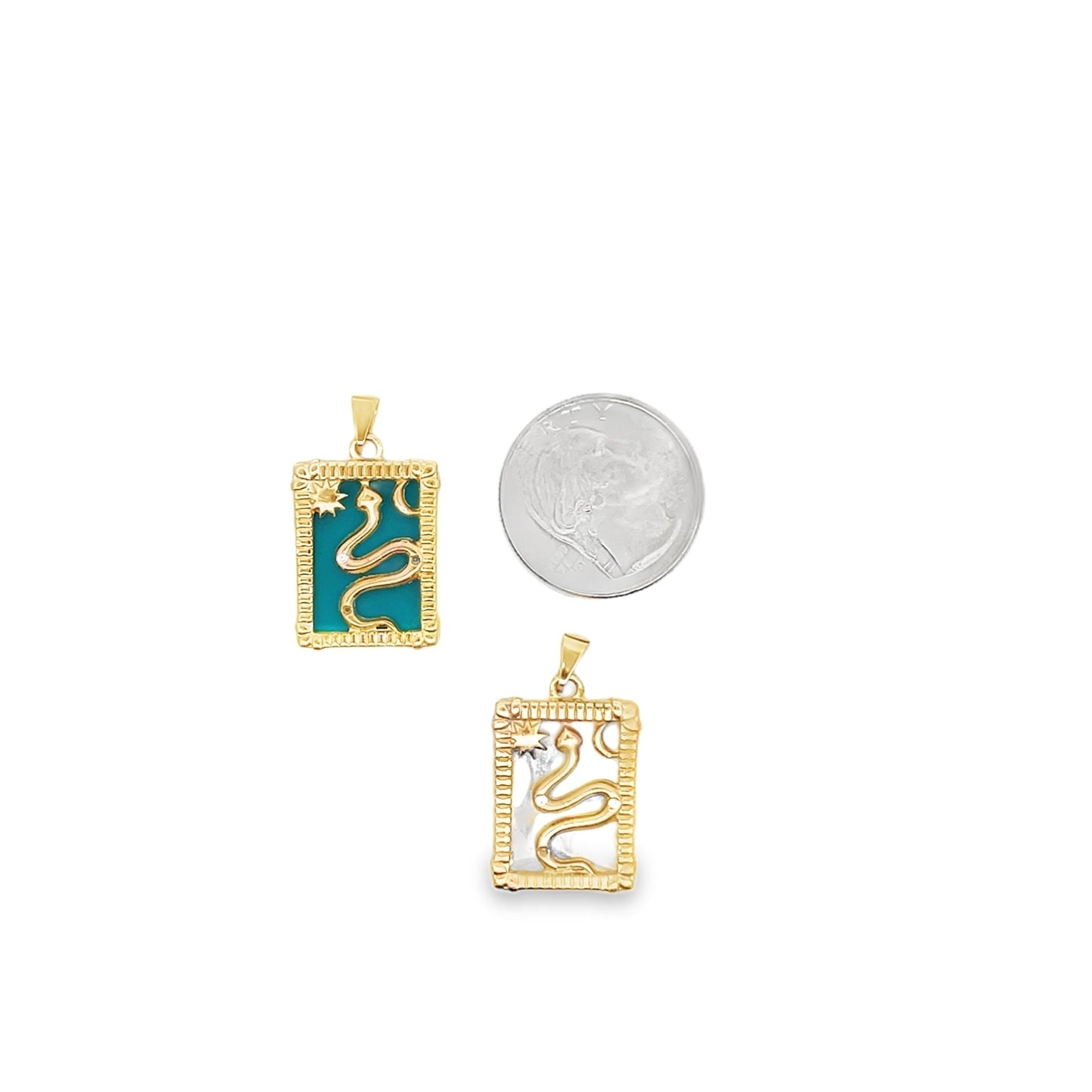 Gold Snake Moon And Sun Pendant With Zirconia Stones For 18K Gold Filled