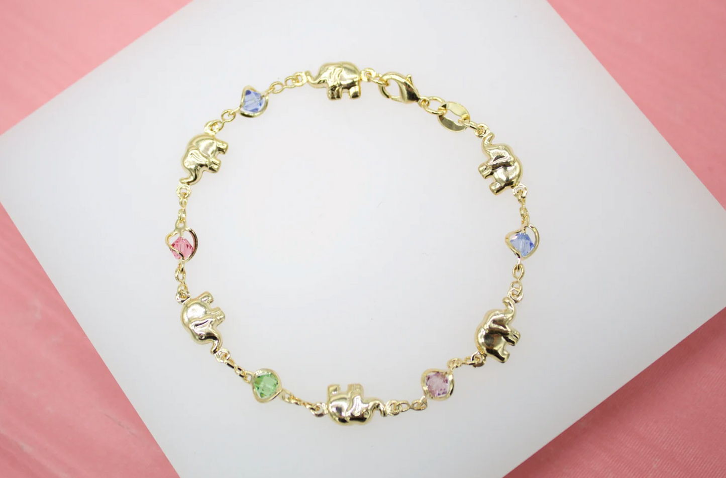 Multi Color CZ Elephant Charm Bracelet