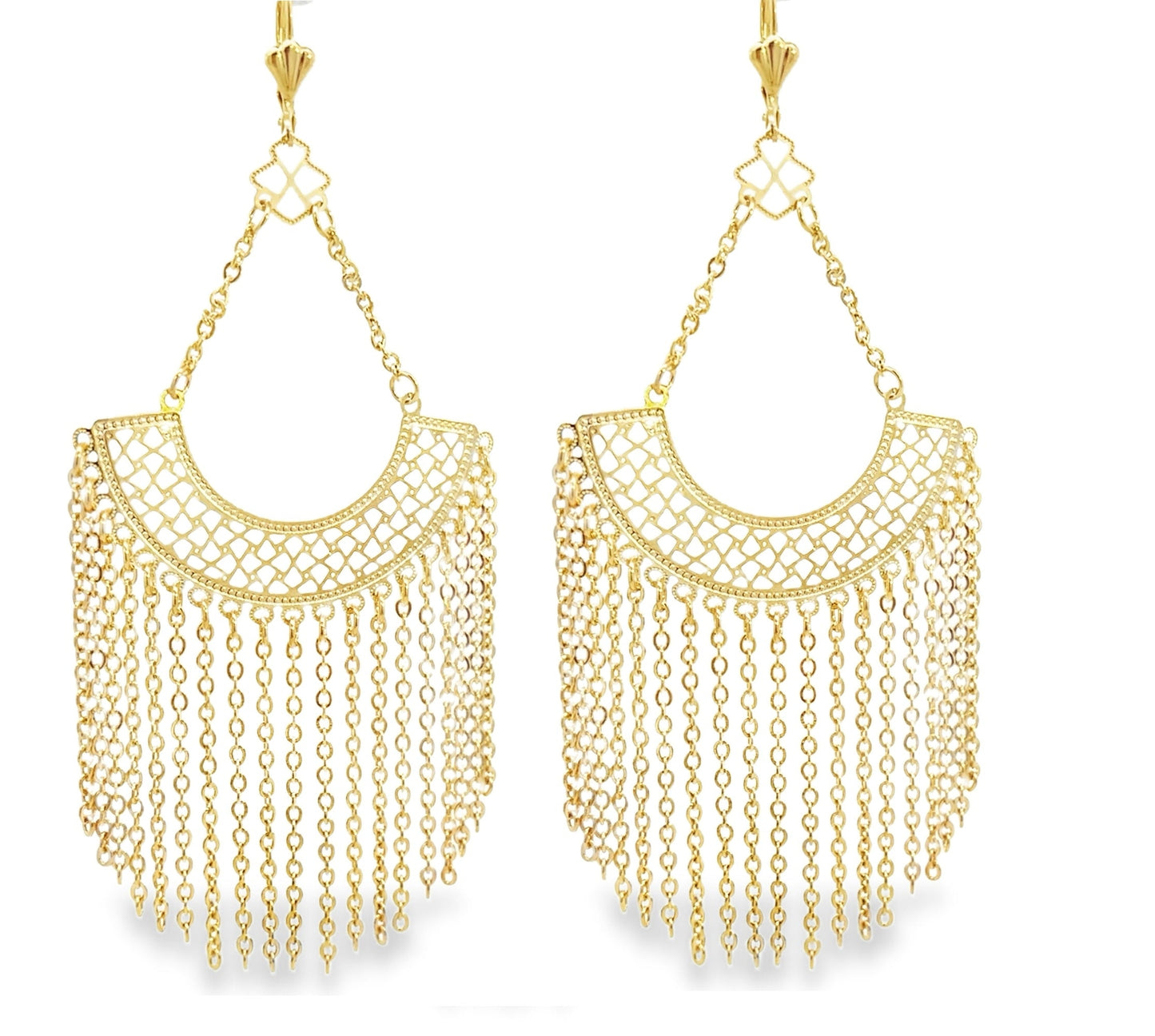 18K Gold Filled Hoop Drop Tassel Fringe Earrings