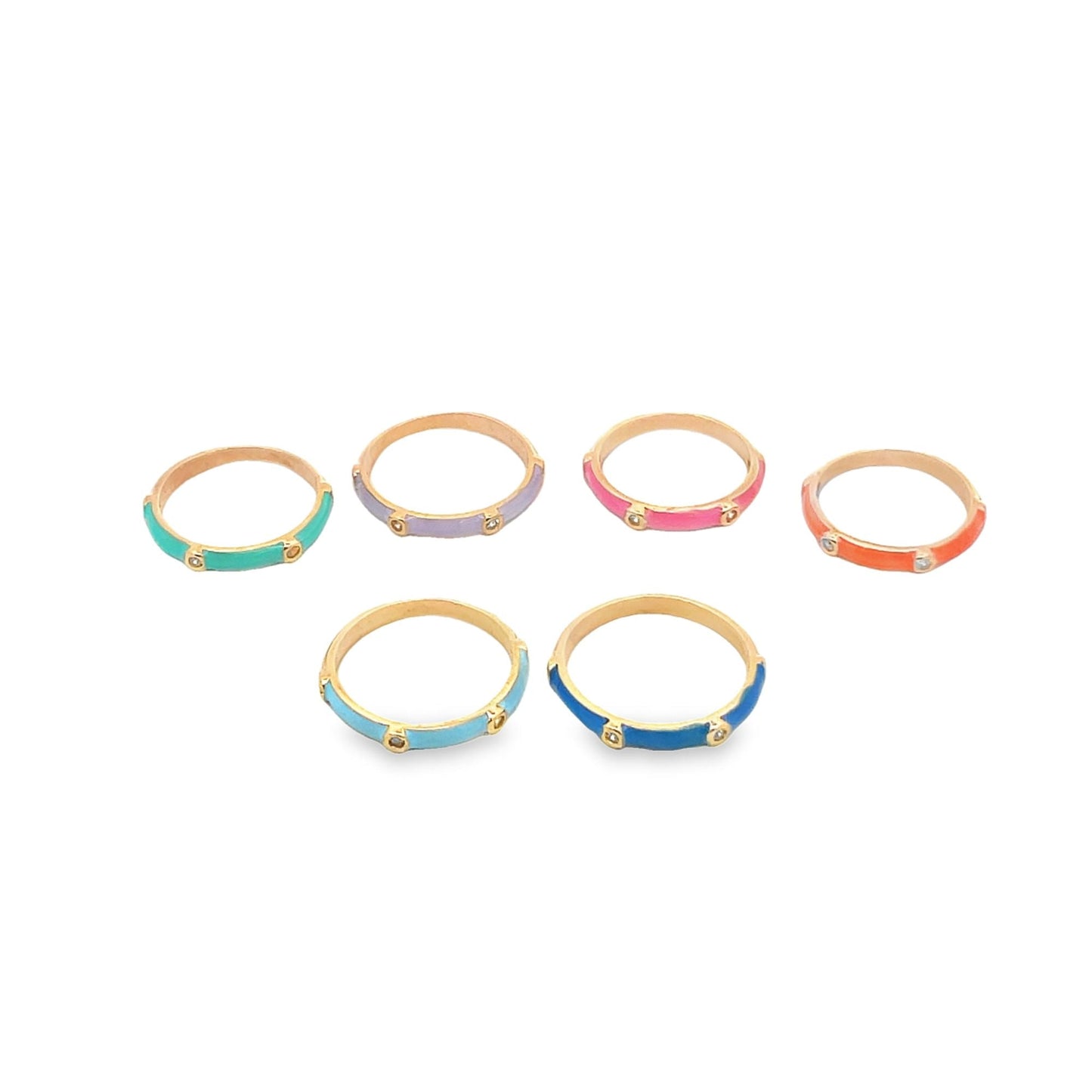 Enamel Ring Band With Round CZ Stones