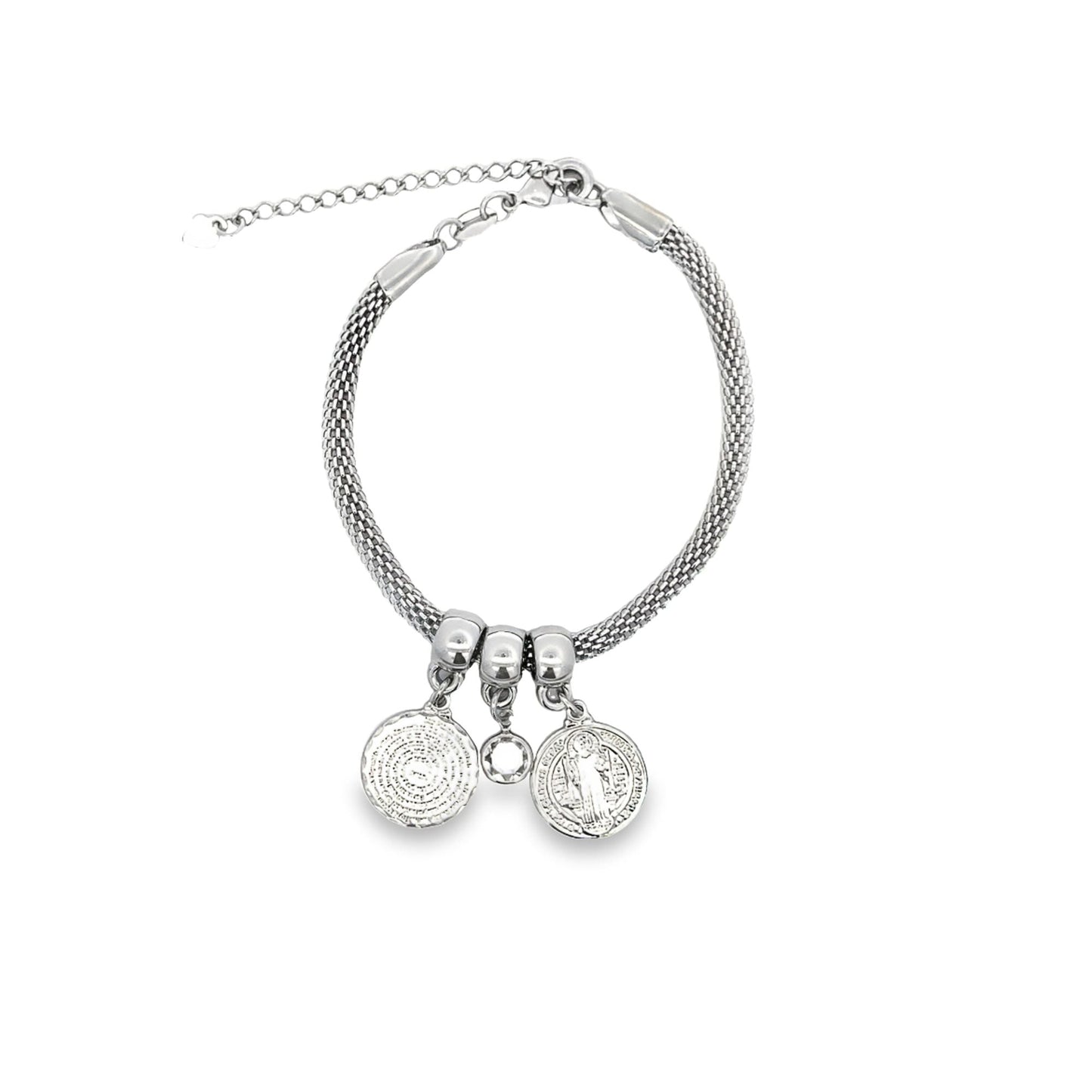 Gold Filled Prayer and Saint Charms Bracelet with Clear CZ Stone