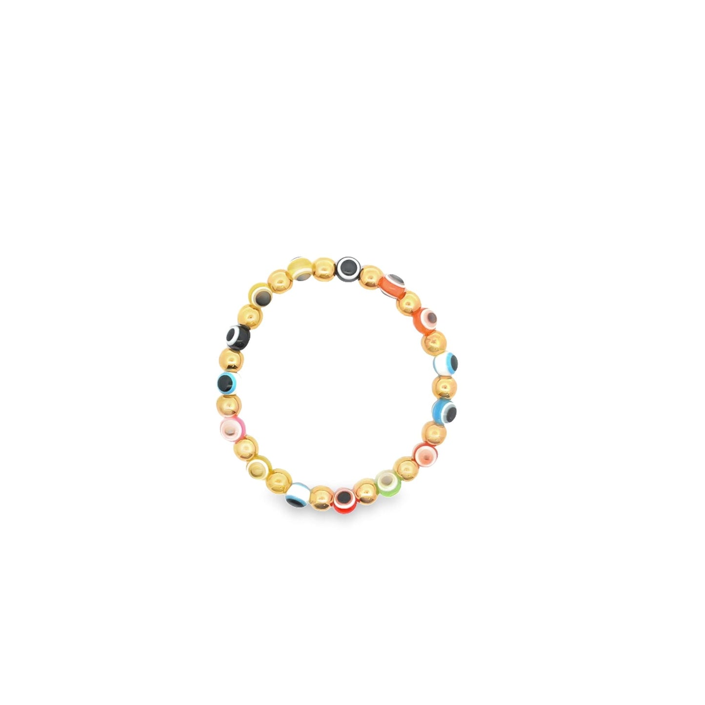 5mm Gold Bead Bracelet With Multicolor Evil Eyes Beads
